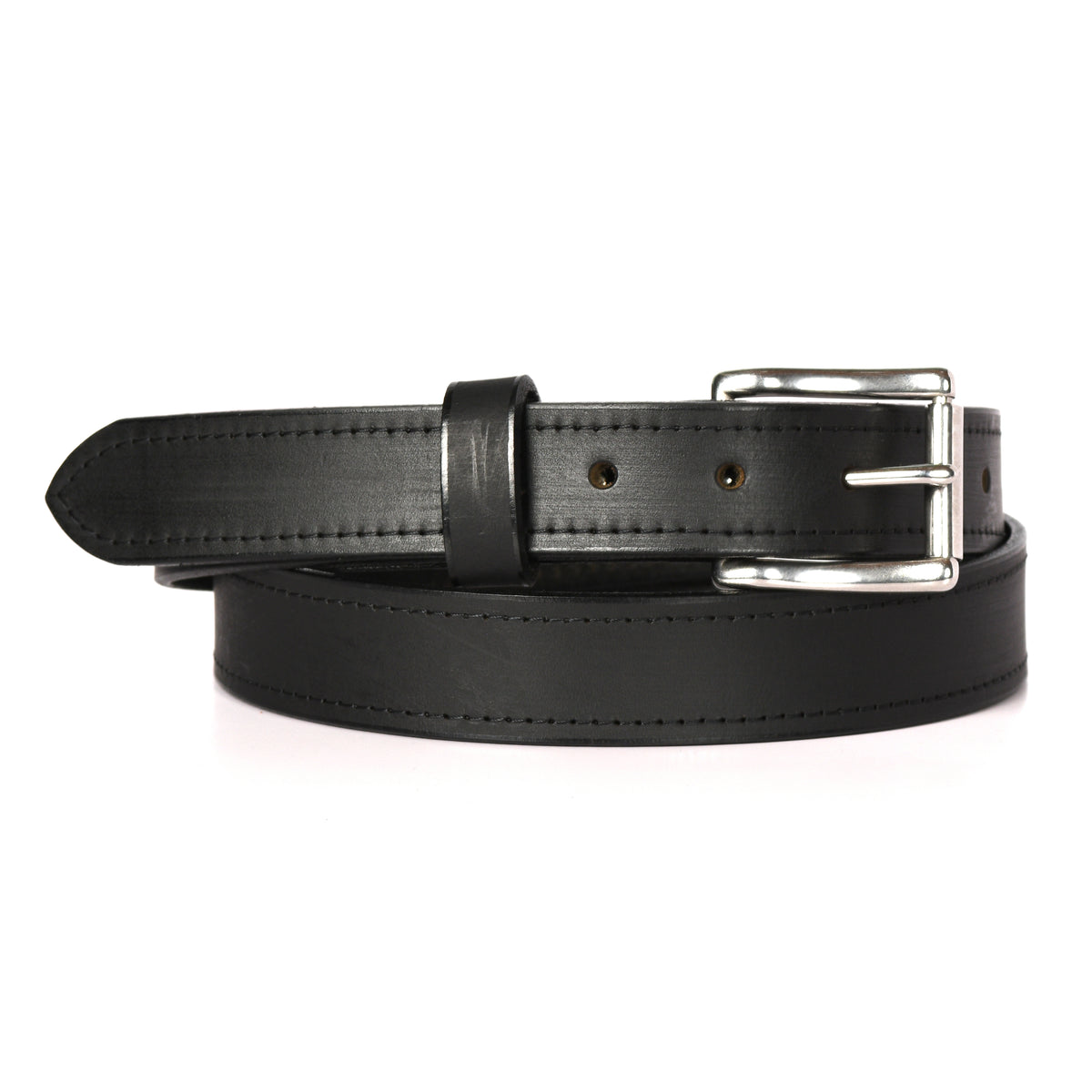 The Guardian 1.25 inch belt in Black - stitched edge, stainless steel roller buckle