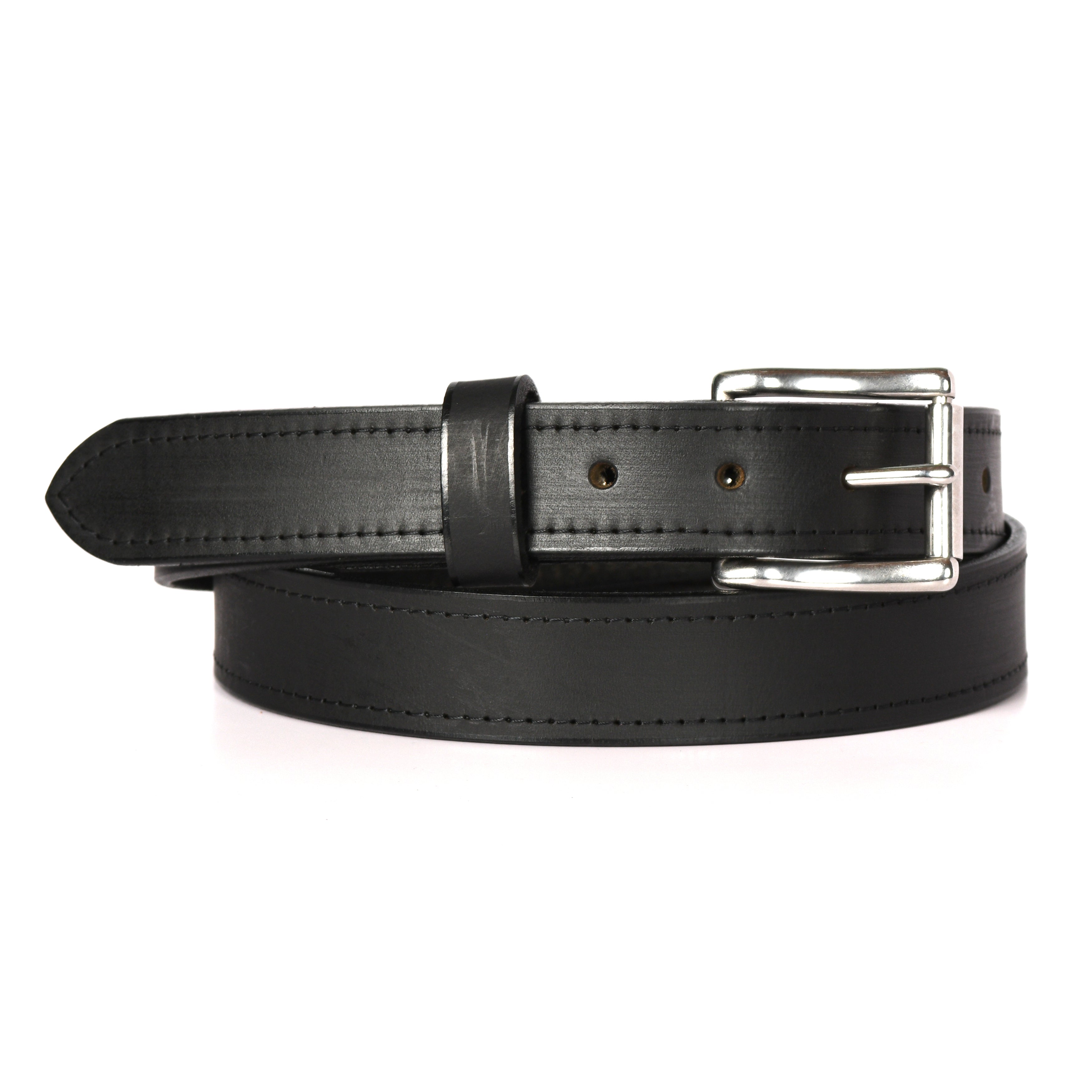 The Guardian 1.25 inch belt in Black - stitched edge, stainless steel roller buckle
