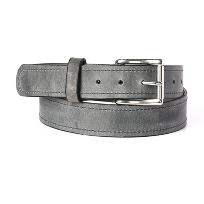 The Jefferson 1.5 inch water buffalo belt in Grey - stitched edge, stainless steel roller buckle