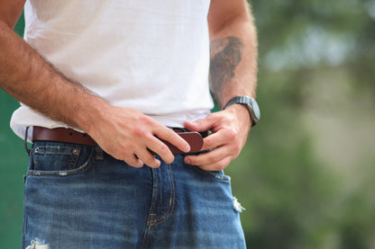 The Hudson full-grain leather belt, August workshop shoot