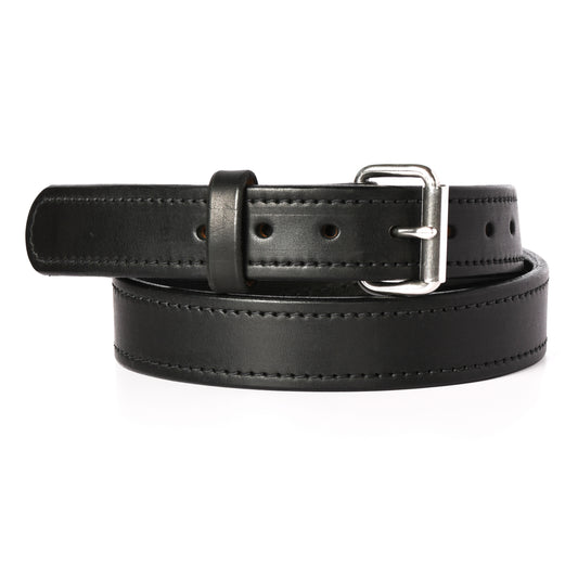 The Hudson full-grain leather belt in Black, stitched edge color::Black;