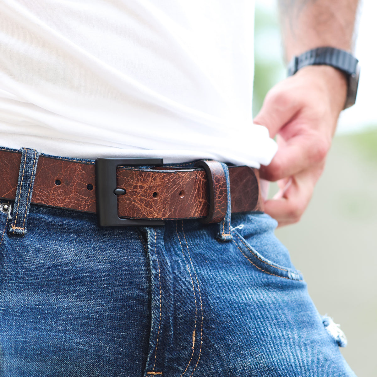 The Jefferson water buffalo leather belt, August workshop shoot