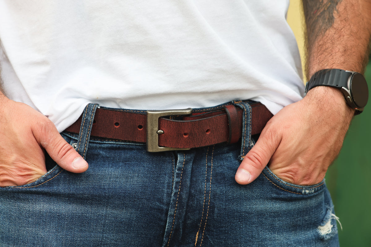 The Jefferson water buffalo leather belt, August workshop shoot