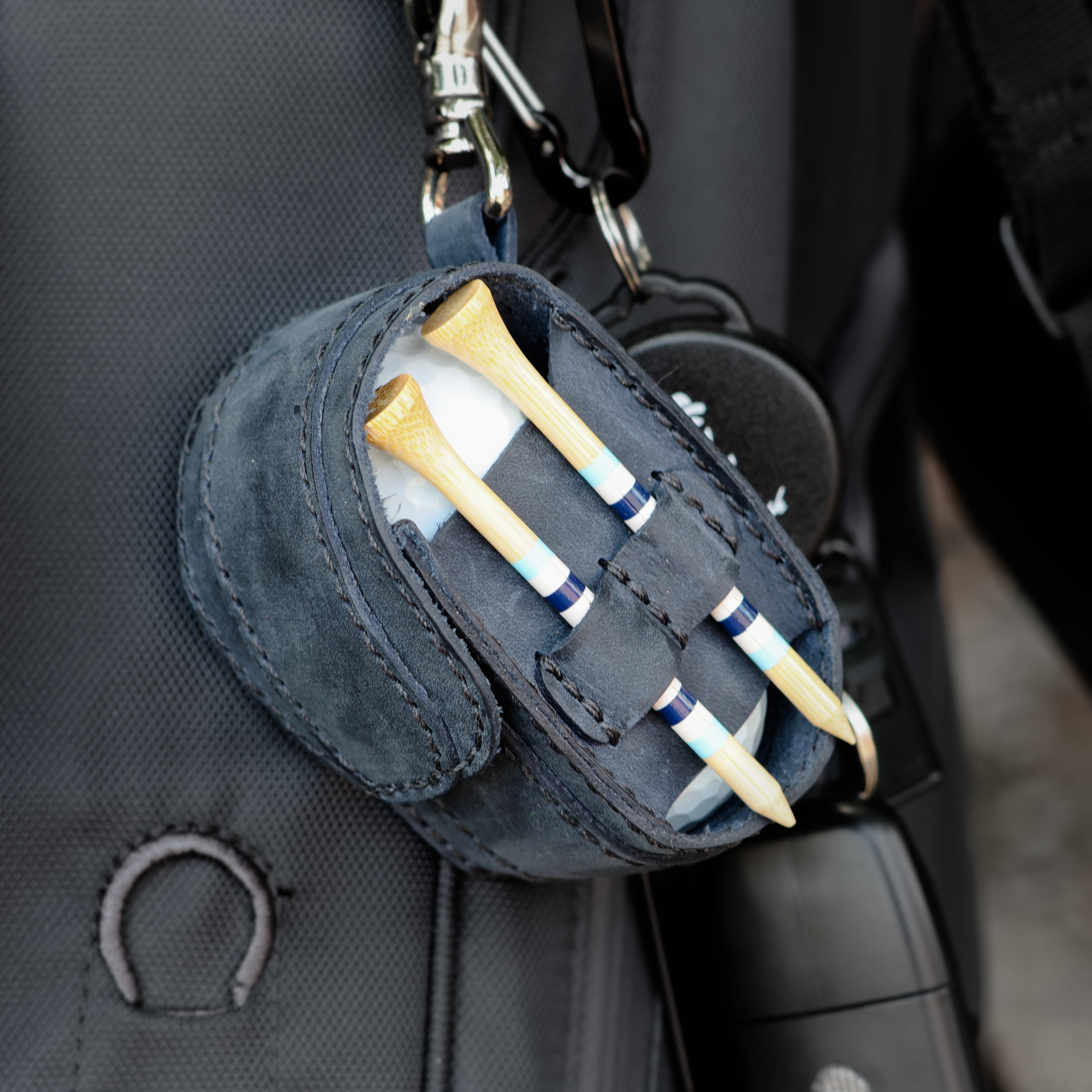 The Mini Caddy leather golf pouch — August workshop shoot