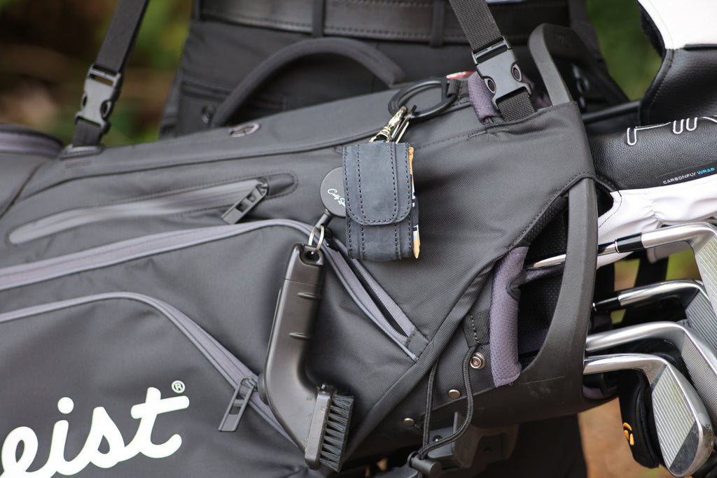 The Mini Caddy leather golf pouch — August workshop shoot