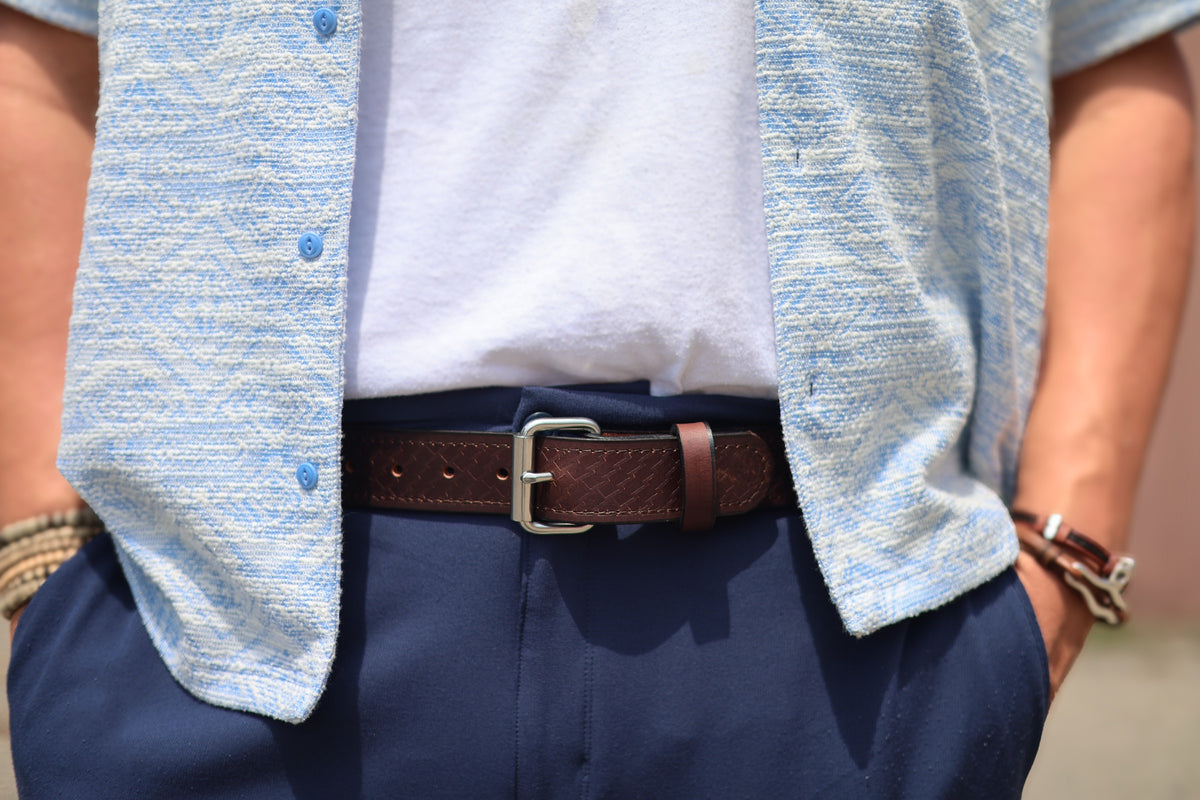 Basket weave tooling detail on the Brown Woodward belt